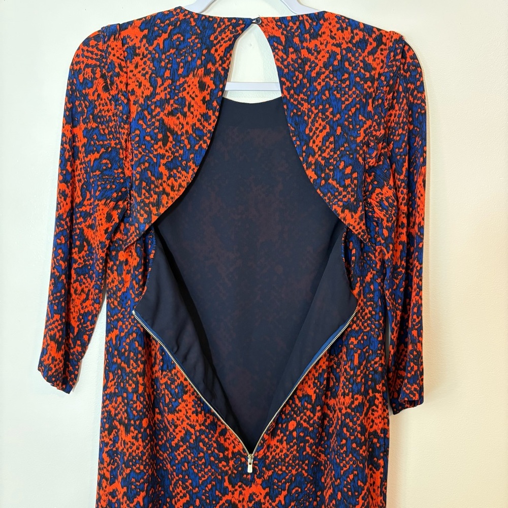 Sandro Blue Red Abstract Open Back Dress Sz 4 - Picture 5 of 8